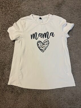 White "Mama" Graphic Nursing Tee with Leopard Heart